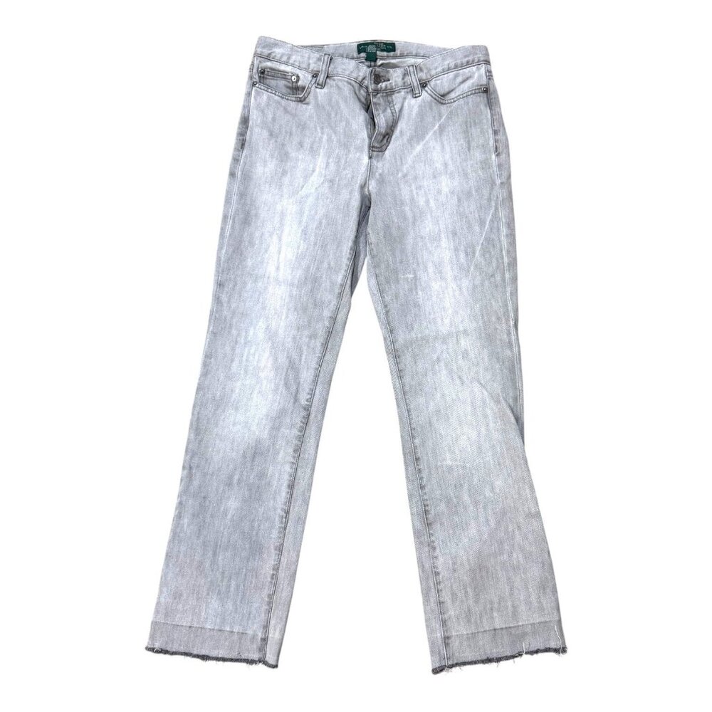 Ralph Lauren Classic Straight Light Wash Denim Jeans Petite 8P 8 Distressed Gray